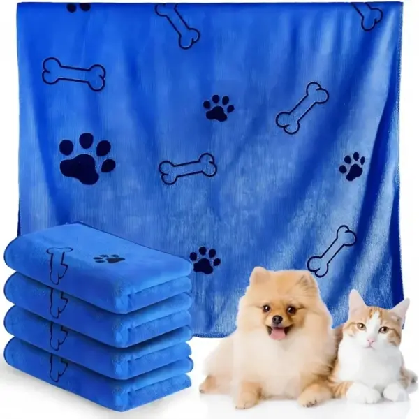 Haustierhandtuch 60 x 100 cm, trocknendes Badetuch für Hunde und Katzen, Mikrofaser, schnell trocknend, Hundeklaue, saugfähig, blau, grau, Badetuch, Haustier-Badeprodukte - Image 8