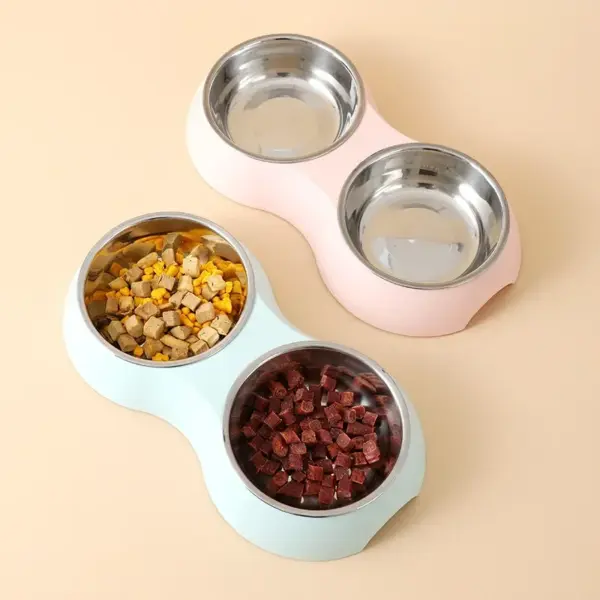 Doppel Pet Food Schüssel Edelstahl Drink Pet Trinken Lebensmittel Hundefutter Welpen Fütterung Liefert Kätzchen Lebensmittel Wasser Zubehör - Image 3