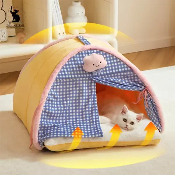 Luxuriöse halb geschlossene Katzen-Hundezwinger-Bett, Tipi-Zelt-Matratze, niedliche dekorative PP-Baumwoll füllung, warm atmungsaktiv, die ganze Saison - Image 4