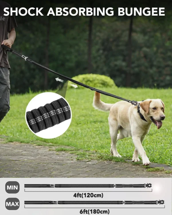 Heavy Duty Dog Leash with Elastic Bungee for Medium & Large Dogs - Shock Absorption & Safety Clip Included - Image 6