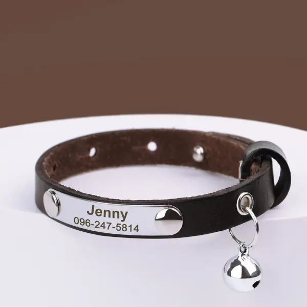 Personalisiertes Katzenhalsband, verstellbares Leder, Haustier-Katzenhalsbänder, Halskette, individuelle Namenshalsbänder für Welpen und Kätzchen, Anti-Verlust-Katzen-Zubehör - Image 7
