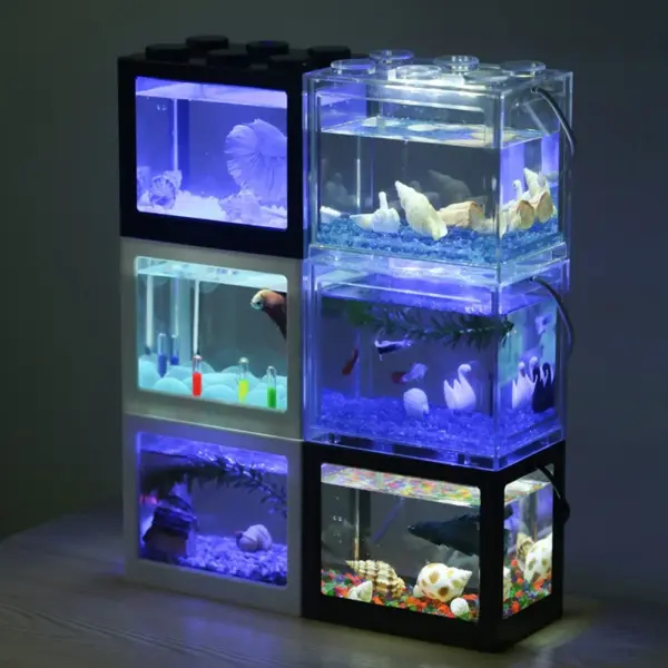 Aquarium Aquarium kreative mehrfarbige stapelbare Bausteine ökologisch für kleine Reptilien Haustier Box Landschaft Algen Dekoration - Image 3
