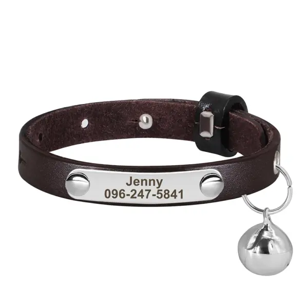 Personalisiertes Katzenhalsband, verstellbares Leder, Haustier-Katzenhalsbänder, Halskette, individuelle Namenshalsbänder für Welpen und Kätzchen, Anti-Verlust-Katzen-Zubehör - Image 20