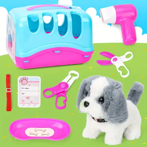 Haustier-Welpenpflegezubehör mit Hundehütte – Simuliertes Brador Dog Call Plüschtier – Interaktiver Tierarzt-Klinik-Arzt für Kinder – Rolle - Image 13