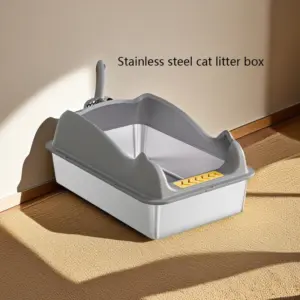 20 cm lange Katzentoilette aus Edelstahl, halbgeschlossen, auslaufsicher und geruchsdicht, leicht zu reinigen. Geeignet für mehrere Katzenhaushalt