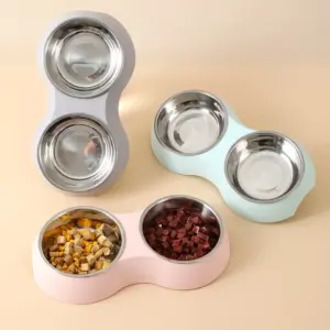 Doppel Pet Food Schüssel Edelstahl Drink Pet Trinken Lebensmittel Hundefutter Welpen Fütterung Liefert Kätzchen Lebensmittel Wasser Zubehör