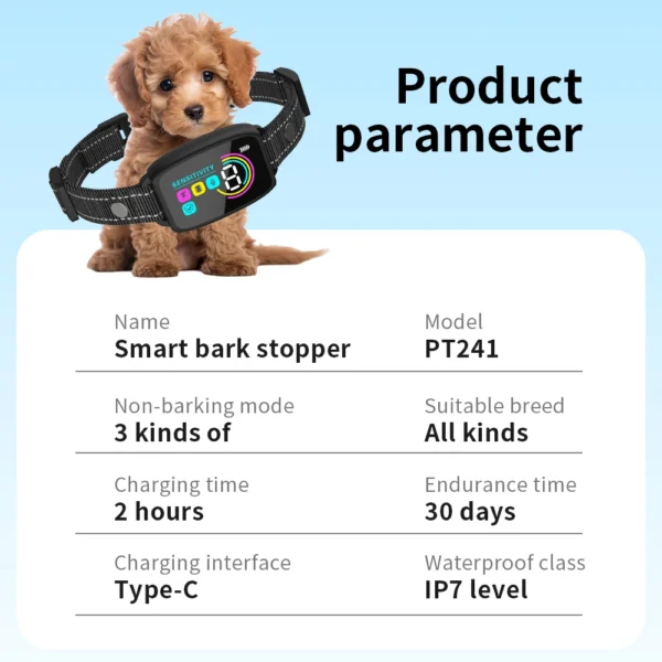 Dog Training Collar Automatic Anti Bark Dog Collar Type-C Rechargeable Dog Trainer Electric Shock Vibration Buzzer Waterproof - Image 2