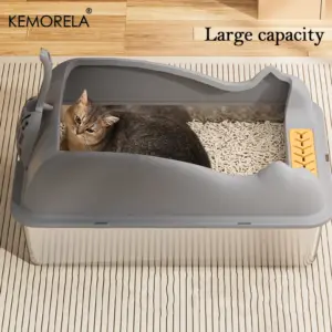 KEMORELA Katzentoilette aus Edelstahl, extra große, hochseitige Katzentoilette aus Metall für große Katzen, antihaftbeschichtet, geruchshemmend, auslaufsicher