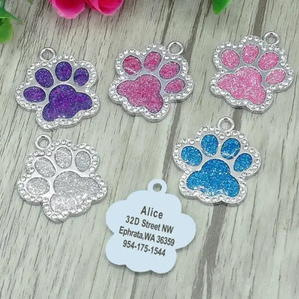 Personalisiertes Namensschild für Hunde und Katzen, glitzernde Strasssteine, Welpen, Kätzchen, Anti-Verlust-Haustierhalsband, Zubehör, kostenlose gravierte Haustierprodukte - Image 2