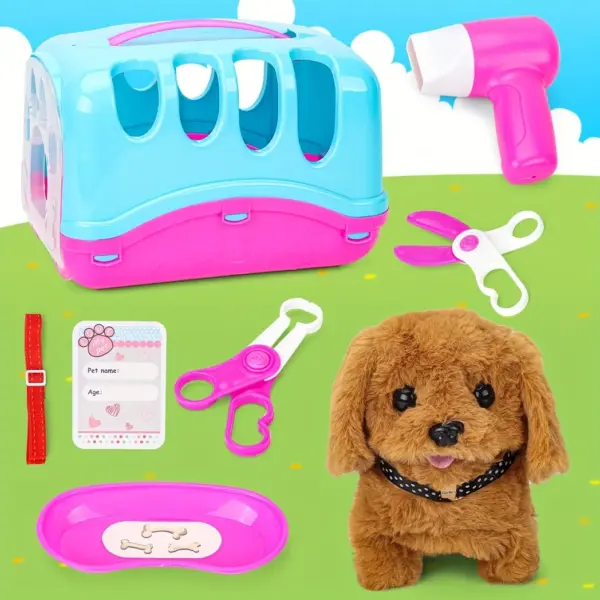 Haustier-Welpenpflegezubehör mit Hundehütte – Simuliertes Brador Dog Call Plüschtier – Interaktiver Tierarzt-Klinik-Arzt für Kinder – Rolle - Image 10