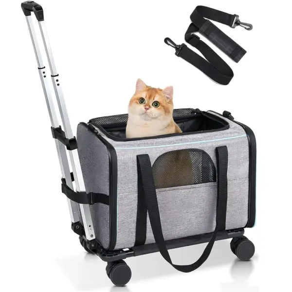 Haustier Trolley Tasche abnehmbarer Roll träger für kleine Hunde Katzen tragbare Reise träger mit Teleskop griff und Schulter gurt - Image 7