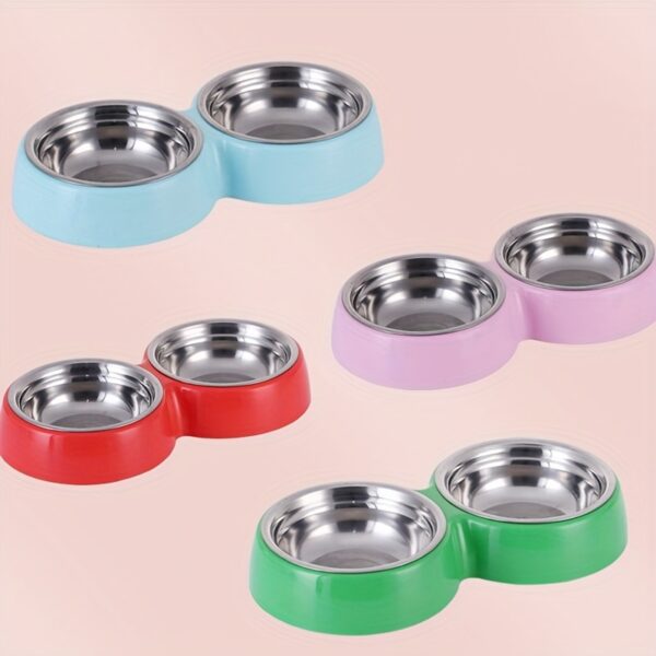 Double Non-Slip Stainless Steel Pet Bowls with Durable Plastic Base for Cats and Dogs, Candy-Colored Feeding Dishes - Image 4