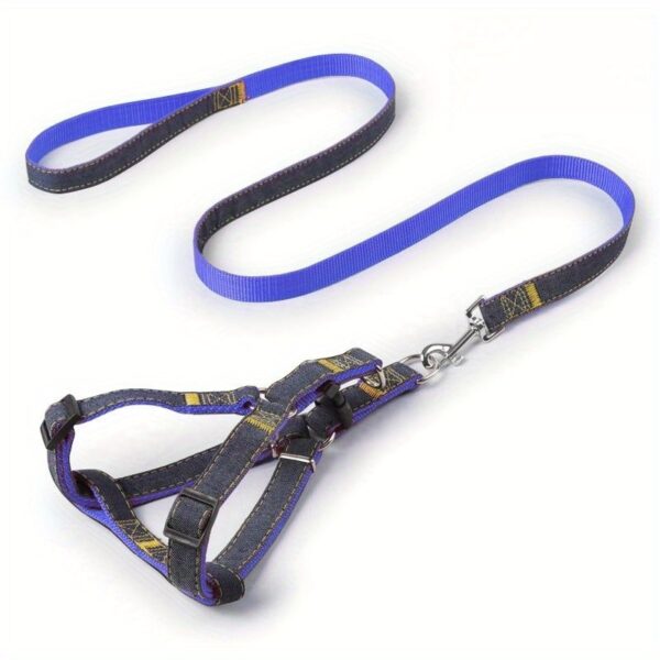[Small to Large Adjustable Harness] Denim Dog Harness and Leash Set - Adjustable, Comfort Fit for Small to Large Breeds - Durable Polyester Material, Pulling Rope, Teddy - Image 21