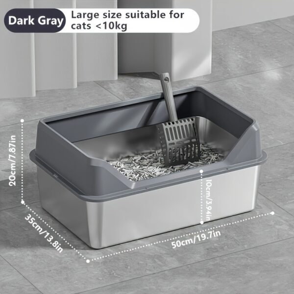 XL High-Sided Rectangle Stainless Steel Cat Litter Box - Spill-Proof, Easy Clean, Odor-Resistant, Durable, and Hygienic - Includes Plastic Pan and Scoop for Multiple and Large Cats - Image 5