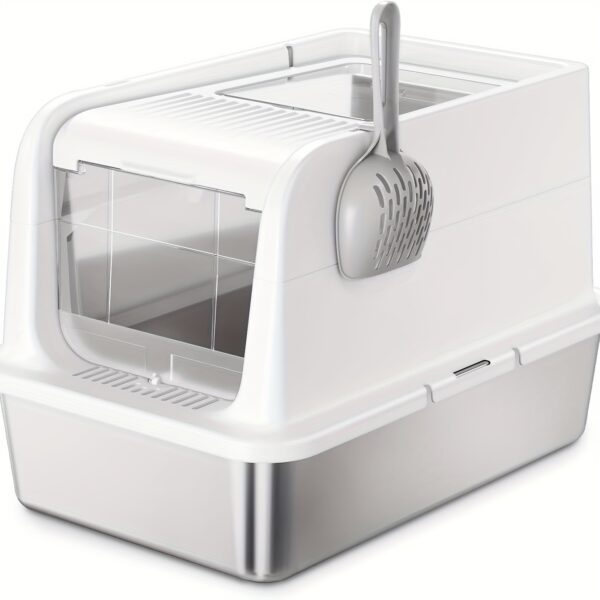 Stainless Steel Cat Litter Box Enclosure With Lid: Top Side 2-Door Large Litter Box - Enclosed & Open Adjustable Covered Metal Litter Pan: Anti-Leakage | Non-Sticky | Easy Clean | Deodorization | 24"x15"x15" - Image 6