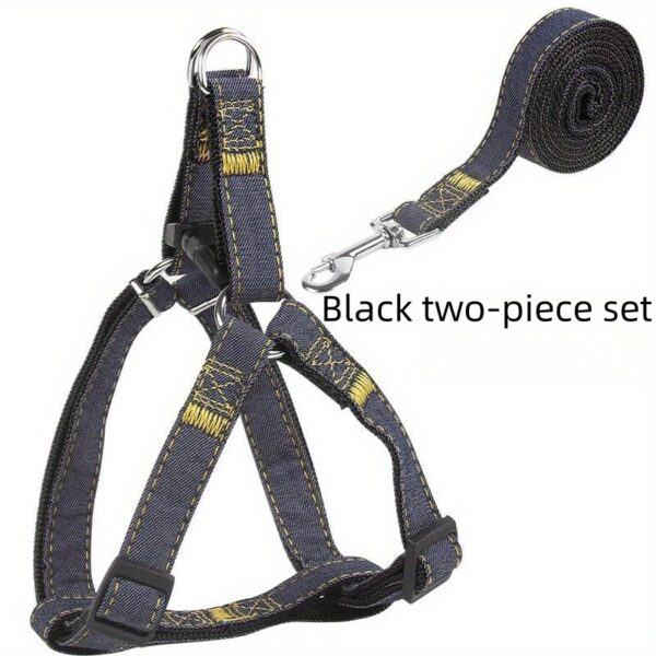 [Small to Large Adjustable Harness] Denim Dog Harness and Leash Set - Adjustable, Comfort Fit for Small to Large Breeds - Durable Polyester Material, Pulling Rope, Teddy - Image 19