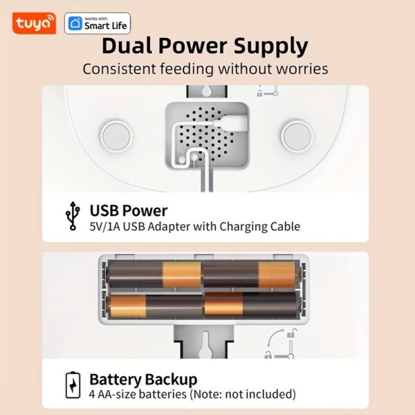 4L High-Capacity Tuya Smart Automatic Pet Feeder - WiFi Remote Control, Up to 10 Meals per Day, 36 Portions per Meal, Timely and Accurate Feeding - Suitable for 0.16-0.47 inch Diameter Dry Food, Single and Double Bowls Options, Perfect for Cats and Dogs - Image 9