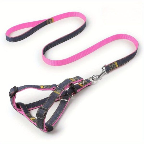 [Small to Large Adjustable Harness] Denim Dog Harness and Leash Set - Adjustable, Comfort Fit for Small to Large Breeds - Durable Polyester Material, Pulling Rope, Teddy - Image 23
