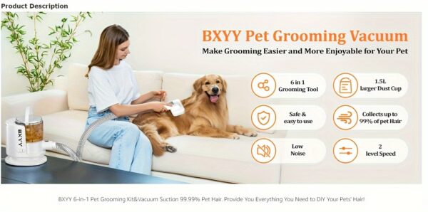 12000Pa Pet Grooming Kit & Vacuum - Ultimate Shedding Solution with 6 Tools, 1.5L Capacity, 99% Hair Removal Efficiency for Easy Dog Grooming - Perfect for Pet Owners with Heavy Shedding Breeds - Image 12