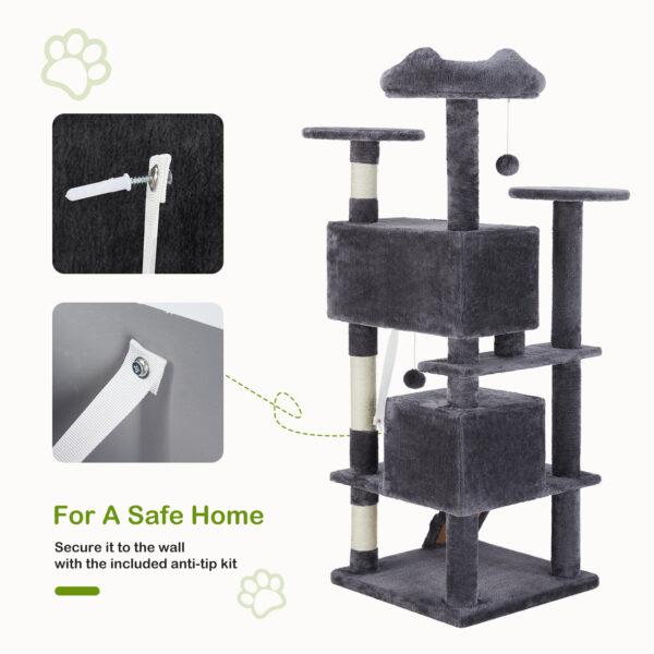 Tall Tower for Indoor Cats - 54-inch Multi-Level Cat Tree, Pet Kitty Play Fun House with Spacious Condo, Natural Sisal Scratching Post, Easy Climbing Ladder, and Dangling Toy for Kittens and Cats - Image 3