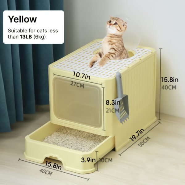 Fully Enclosed Cat Litter Box With Lid, Foldable Anti-Splashing Cat Litter Drawer With Front Flap Door And Toy Entry, Cat Toilet For Indoor Cats - Image 8