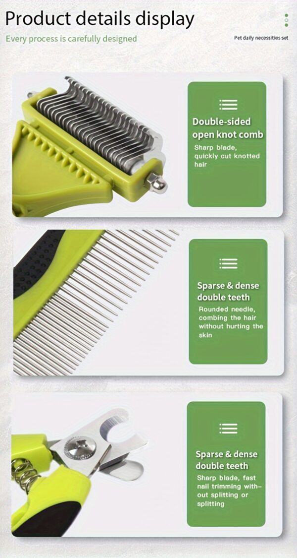 6 in 1 Pet Grooming Kit - Dog & Cat Deshedding Brush, Comb, Nail Clippers, Dematting Tool with Storage Bag - Durable Flea Combs Set for All Pets - Professional Groomer Quality - Image 11