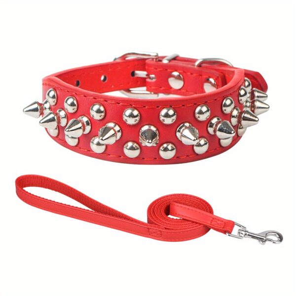 Spiked Fashion Dog Collar Set - Durable, Adjustable, Stylish Design for Training, Walking, and Pet Control - Includes Matching Leash for a Perfect Pet Accessory - Image 3