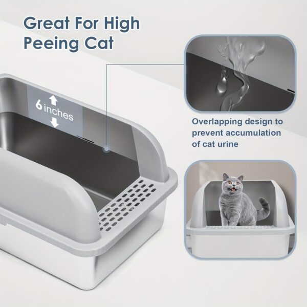 Extra Large Stainless Steel Cat Litter Enclosure - Secure, Spill-Proof Design for Big Cats - High-Walled, Non-Sticky & Anti-Leakage Metal Pan with Odor Control, Effortless Cleaning - Image 6
