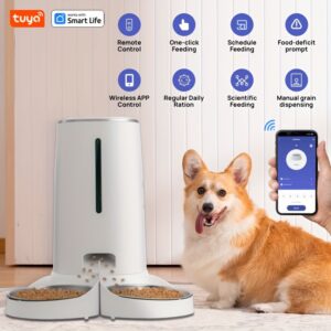 4L High-Capacity Tuya Smart Automatic Pet Feeder - WiFi Remote Control, Up to 10 Meals per Day, 36 Portions per Meal, Timely and Accurate Feeding - Suitable for 0.16-0.47 inch Diameter Dry Food, Single and Double Bowls Options, Perfect for Cats and Dogs