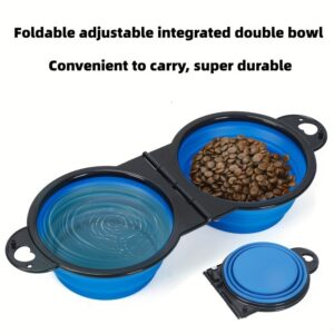 1pc Collapsible Pet Double Bowls Portable Dog Travel Bowl Foldable Dog Food Bowl Water Bowl For Outdoor Traveling Camping Walking Supplies