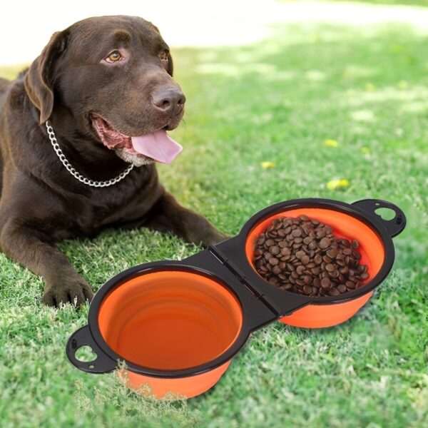 1pc Collapsible Pet Double Bowls Portable Dog Travel Bowl Foldable Dog Food Bowl Water Bowl For Outdoor Traveling Camping Walking Supplies - Image 4