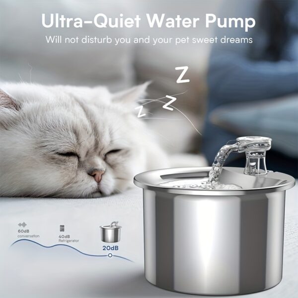 Stainless Steel Pet Fountain - Effortless Automatic Dispenser for Cats and Dogs (2L) - Health-Boosting, Whisper-Quiet, Filtered Water for Fresh Hydration - Perfect for Your Furry Friends - Image 8