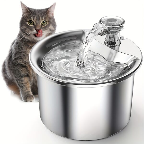 Stainless Steel Pet Fountain - Effortless Automatic Dispenser for Cats and Dogs (2L) - Health-Boosting, Whisper-Quiet, Filtered Water for Fresh Hydration - Perfect for Your Furry Friends - Image 3