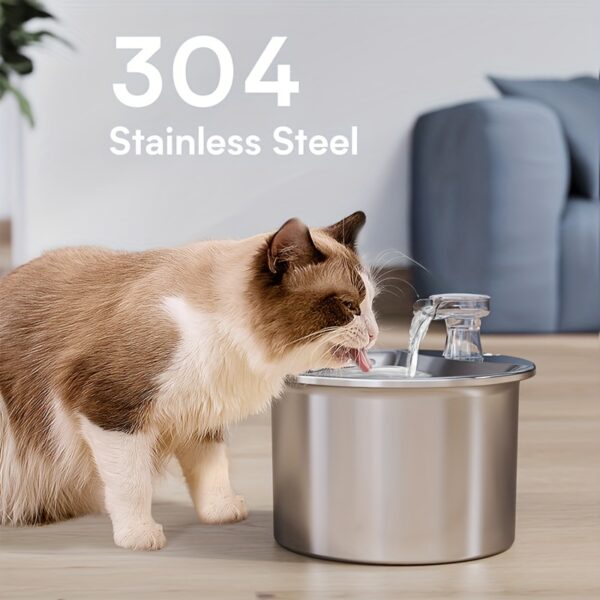 Stainless Steel Pet Fountain - Effortless Automatic Dispenser for Cats and Dogs (2L) - Health-Boosting, Whisper-Quiet, Filtered Water for Fresh Hydration - Perfect for Your Furry Friends - Image 2