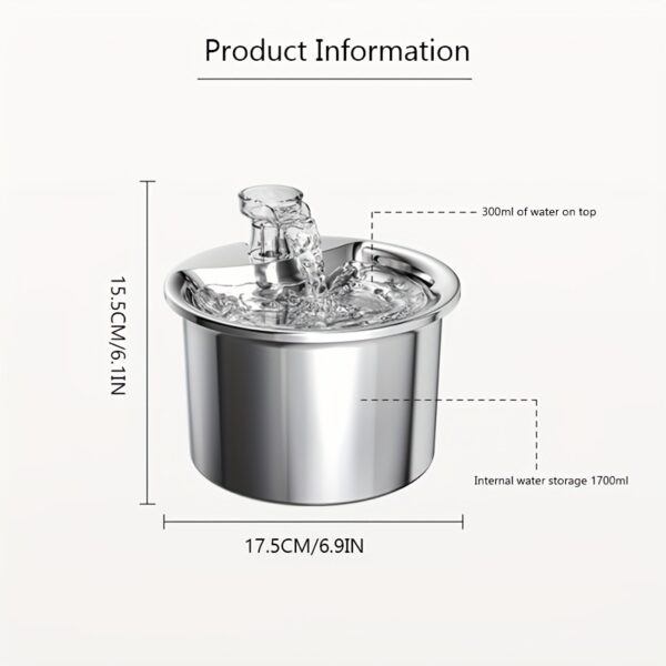 Stainless Steel Pet Fountain - Effortless Automatic Dispenser for Cats and Dogs (2L) - Health-Boosting, Whisper-Quiet, Filtered Water for Fresh Hydration - Perfect for Your Furry Friends - Image 5