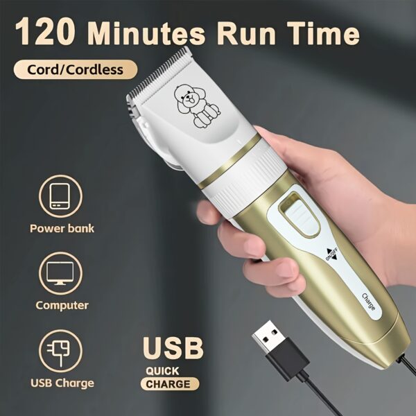 Professional Pet Grooming Kit - USB Rechargeable Electric Clippers & Brush Set with Ceramic Blades for Dogs & Cats, Includes 6mm & 12mm Combs - Ideal for Small to Medium Breeds, Dog Grooming - Image 3