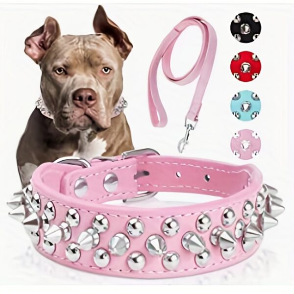 Spiked Fashion Dog Collar Set - Durable, Adjustable, Stylish Design for Training, Walking, and Pet Control - Includes Matching Leash for a Perfect Pet Accessory - Image 4