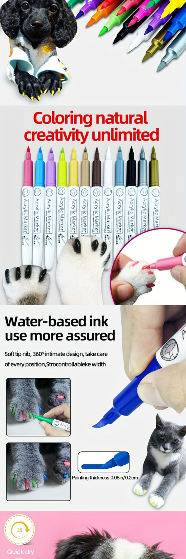 12 Colors Dog Nail Polish Pen Set - Quick-Dry, Easy-to-Use, DIY Beautiful Nails Ideas for Pets - Ideal Gift for Pet Lovers, Pet Costume, Birthday Supplies, and Pet Grooming Kit - Image 8
