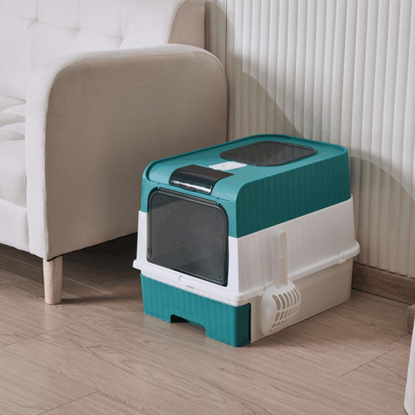 Travel-Ready Foldable Cat Litter Box with Lid, Easy-Clean, Anti-Splash, Includes Scoop, Ideal for Small Spaces - Image 3