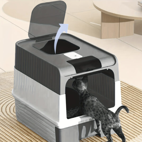 Travel-Ready Foldable Cat Litter Box with Lid, Easy-Clean, Anti-Splash, Includes Scoop, Ideal for Small Spaces - Image 2