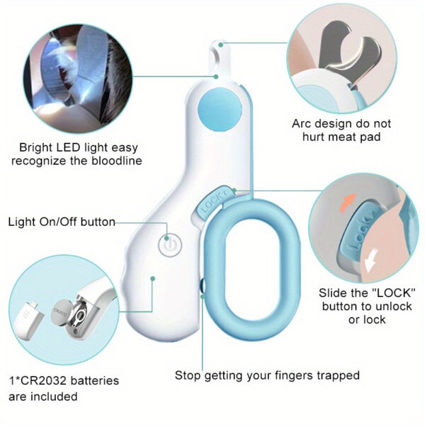 1pc LED-Lit Precision Pet Grooming Kit: Ergonomic, Stainless Steel Dog & Cat Nail Clippers, Battery Operated for Safe, Cordless Use - For Pet Owners - Suitable for Home Grooming - Perfect Gift for Pet Lovers - Image 5