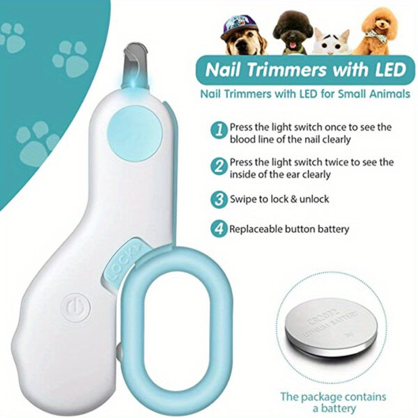 1pc LED-Lit Precision Pet Grooming Kit: Ergonomic, Stainless Steel Dog & Cat Nail Clippers, Battery Operated for Safe, Cordless Use - For Pet Owners - Suitable for Home Grooming - Perfect Gift for Pet Lovers - Image 2