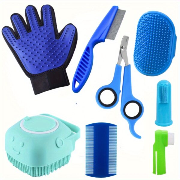 [8-Piece Pet Grooming Kit Uncharged] 8-Piece Pet Grooming Kit for Dogs - PP Material, Uncharged, Battery-Free - Includes Shampoo Brush, Flea Comb, Nail Clippers, Toothbrush, and More - Image 9