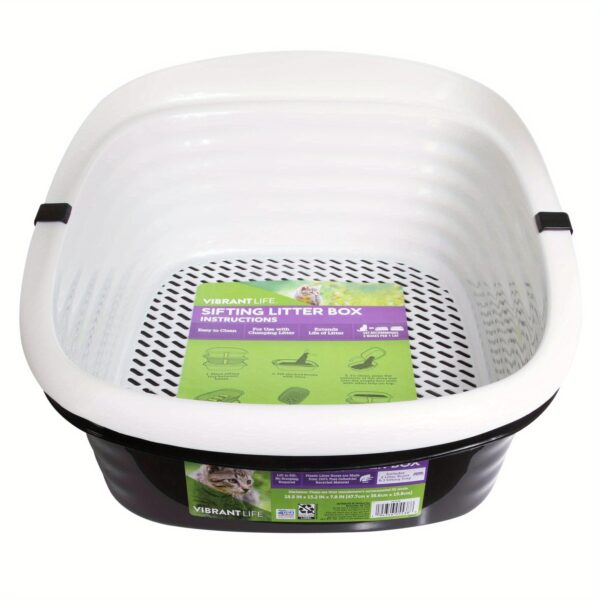Sifting Cat Litter Box, 2 Open Top Plastic Cat Litter Pans and Cat Litter Tray, Large, Black - Image 3