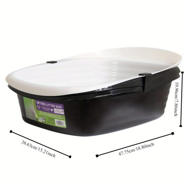 Sifting Cat Litter Box, 2 Open Top Plastic Cat Litter Pans and Cat Litter Tray, Large, Black - Image 4