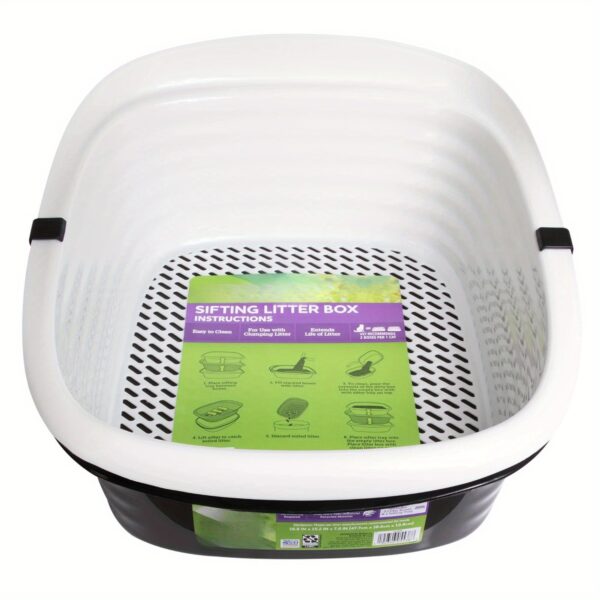 Sifting Cat Litter Box, 2 Open Top Plastic Cat Litter Pans and Cat Litter Tray, Large, Black - Image 5