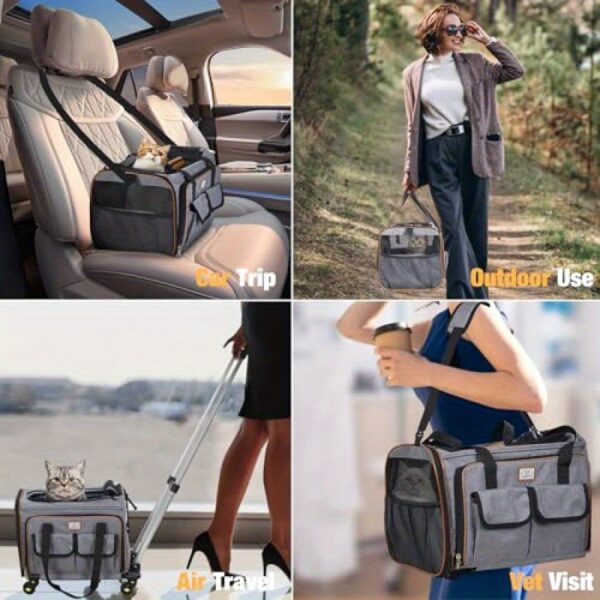 Airline Approved Cat Dog Carrier with Wheels Expandable Rolling Pet Carrier for Medium Dogs and Cats Under 15 25LBS, Pet Travel Carrier on Wheels, Grey - Image 2