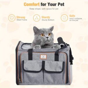 Airline Approved Cat Dog Carrier with Wheels Expandable Rolling Pet Carrier for Medium Dogs and Cats Under 15 25LBS, Pet Travel Carrier on Wheels, Grey