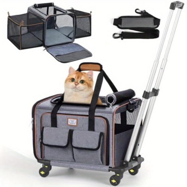 Airline Approved Cat Dog Carrier with Wheels Expandable Rolling Pet Carrier for Medium Dogs and Cats Under 15 25LBS, Pet Travel Carrier on Wheels, Grey - Image 4