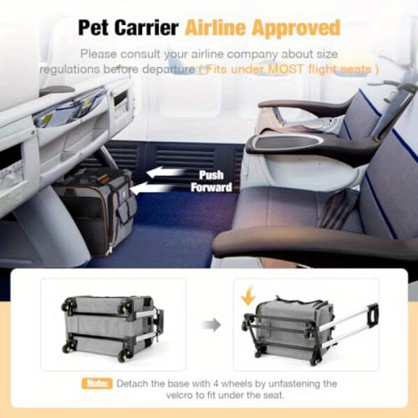 Airline Approved Cat Dog Carrier with Wheels Expandable Rolling Pet Carrier for Medium Dogs and Cats Under 15 25LBS, Pet Travel Carrier on Wheels, Grey - Image 6